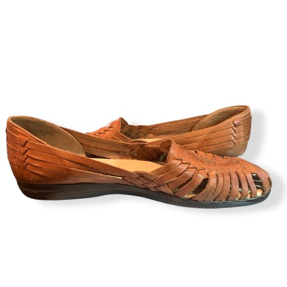 Women’s Tabacco Leather Woven Huarache Style Sandals Sz 10N Boho Festival Y2K - Picture 10 of 12